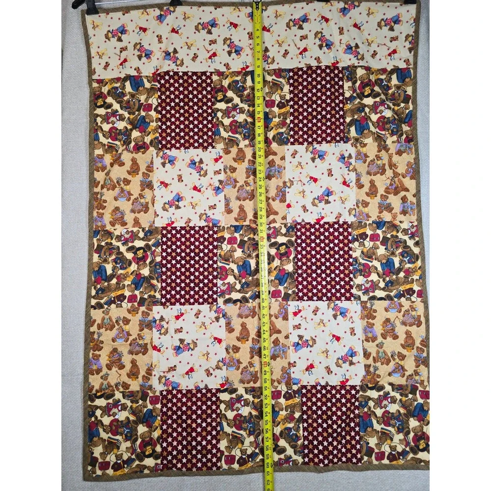 Vintage Teddy Bear‎ Patchwork Quilt Star Plaid Boho Retro Nursery Throw 44x61